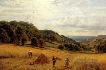 Alfred Glendening Werke - Harvesting auf Luccombe Isle Of Wight Landschaft Alfred Glendening